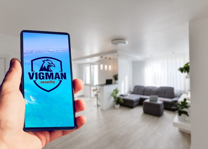 woman hand holding cctv smartphone insurance.